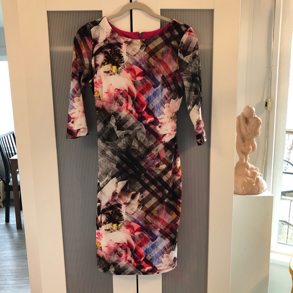 Joseph Ribkoff NWT Rose Floral 3/4 Sleeve Lined Sheath Dress Size 2